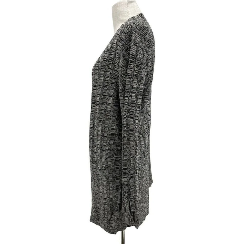 Eileen Fisher Black White Silk Linen Open Front Cardigan Sweater Size Medium